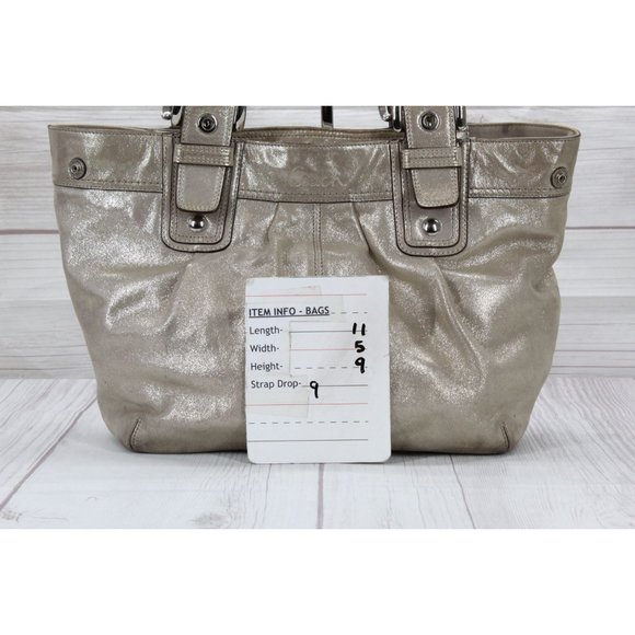 Coach Soho Metallic Gold Leather Pleated Carryall Studded Hobo Shoulder Bag - Picture 10 of 10